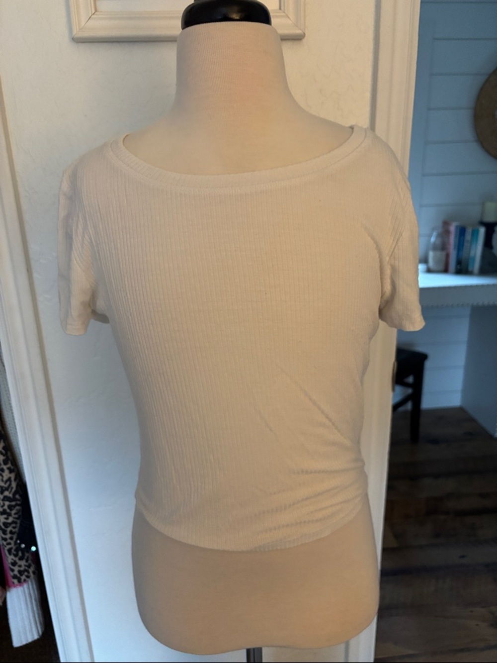 Bozzolo Cream Ribbed Short Sleeve Tee
